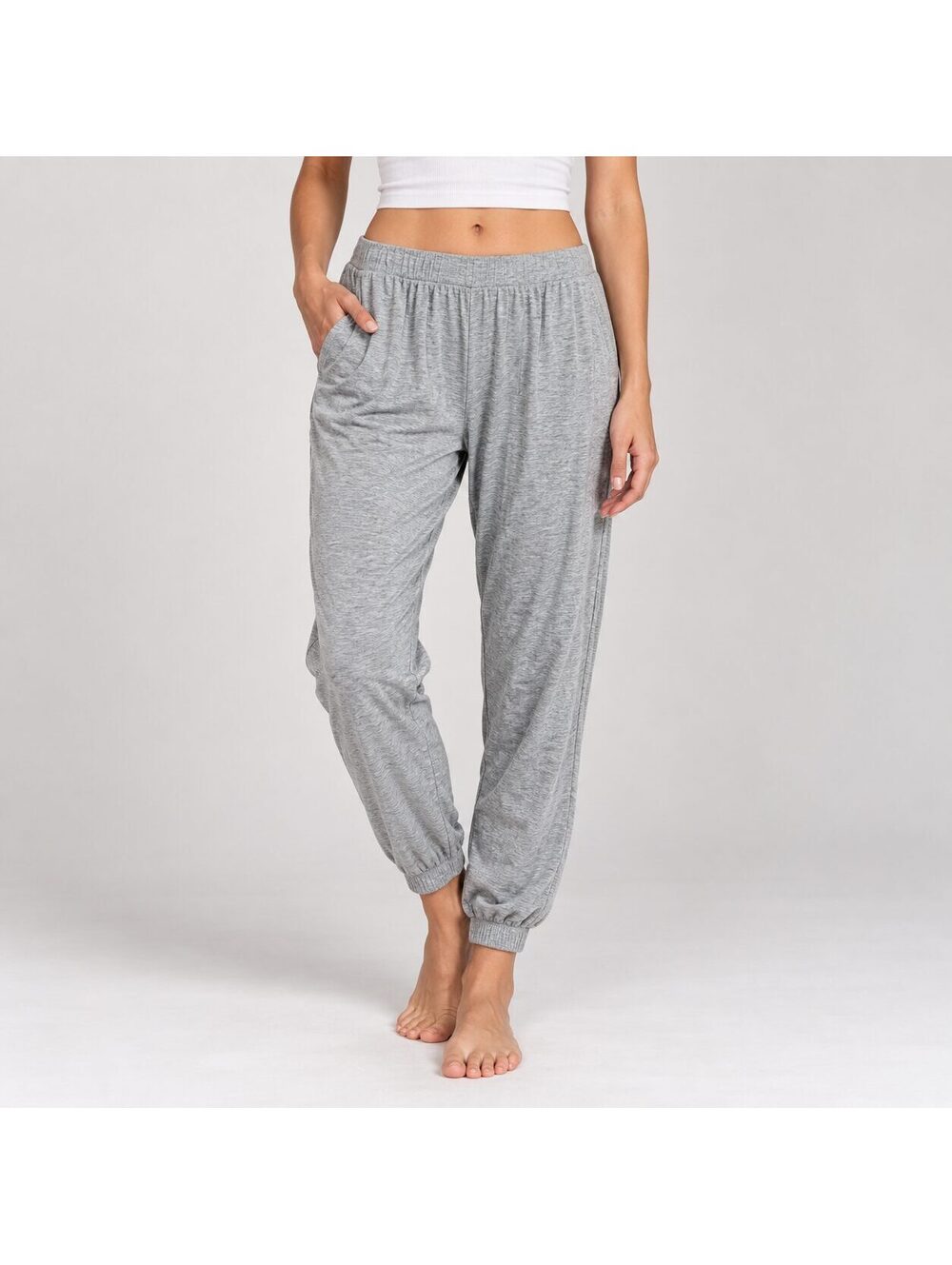 Skin Heather Gray Knit Lounge Jogger Pants Cuffed Ankle Size 1